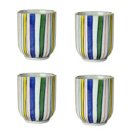 4Pcs Japanese Style Colorful Stripe Ceramic Teacups Small Straight Wine Glass 150ML