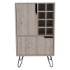 DEPOT E-SHOP Zamna L Bar Single Door Cabinet, Eight Built-in Wine Rack, Four Legs, Light Gray