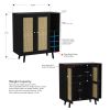 Bohemian Bar Cabinet, Natural Rattan Doors, Removable Wine Rack in Ebony