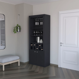 Mia Black Bar Cabinet with Wine Storage and Three Shelves