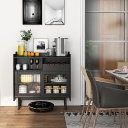 Kitchen Buffet Sideboard with Wine Rack and Sliding Door