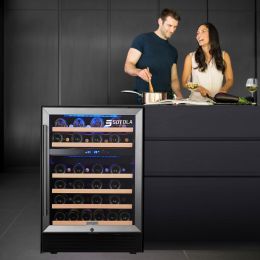 SOTOLA 24 Inch 46 Bottle Dual Zone Wine Cooler with Clear Glass Door and Advanced Cooling System