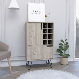 L Bar Cabinet Silhill, Eight Wine Cubbies, Two Cabinets With Single Door, Light Gray Finish