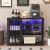 Bar Cabinet,Wine Bar Cabinet,Liquor Storage Credenza,Sideboard with Wine Racks & Stemware Holder,With UAB socket,Metal bracket,Canbeplacedin familybar