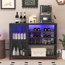 Bar Cabinet,Wine Bar Cabinet,Liquor Storage Credenza,Sideboard with Wine Racks & Stemware Holder,With UAB socket,Metal bracket,placed in family bars,h