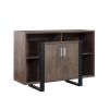 Wine Cabinet, Kitchen Bar Display Cabinet with 4 Shelves & Center Cabinet- Walnut Oak & Black