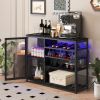 Bar Cabinet,Wine Bar Cabinet,Liquor Storage Credenza,Sideboard with Wine Racks & Stemware Holder,With UAB socket,Metal bracket,Canbeplacedin familybar