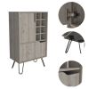 DEPOT E-SHOP Zamna L Bar Single Door Cabinet, Eight Built-in Wine Rack, Four Legs, Light Gray