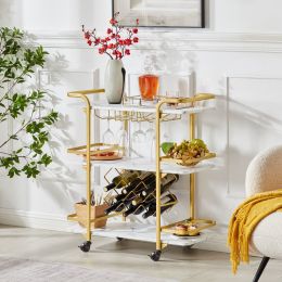 Drinks Trolley Cart with Rolling Wheels Hotel Serving Cart with Wine and Glass Holders Bar Carts (Color: gold)