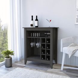 Bar Cabinet Castle, One Open Shelf, Six Wine Cubbies, Carbon Espresso Finish (Color: as pic)