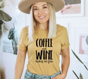 Coffee And Wine Makes Me Fine T-shirt, Coffee Shirts, Wine Shirts Wine Tasting Shirts, Coffee And Wine Gifts, Gift For Mom, Mother's Day, New Mom Gift (size: small)