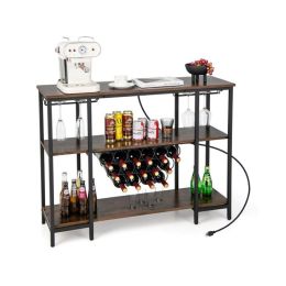 Simple Industrial Wine Rack Wine with Storage Shelves (Color: Brown, Type: Wine rack)