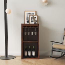 Brown walnut color modular wine bar Cabinet with Storage Shelves with Hutch for Dining Room (Color: as pic)