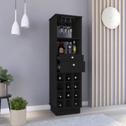 Bar Cabinet Bureck, Two Drawers, Twelve Wine Cubbies, Black Wengue Finish (Color: as pic)