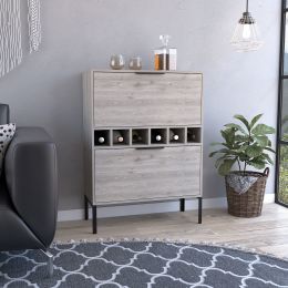 Bar Cabinet Puertu, Six Wine Cubbies, Double Door Cabinet, Light Gray Finish (Color: as pic)