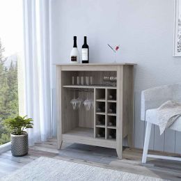 Bar Cabinet Castle, One Open Shelf, Six Wine Cubbies, Light Gray Finish (Color: as pic)