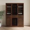 Brown walnut color modular wine bar Cabinet with Storage Shelves with Hutch for Dining Room